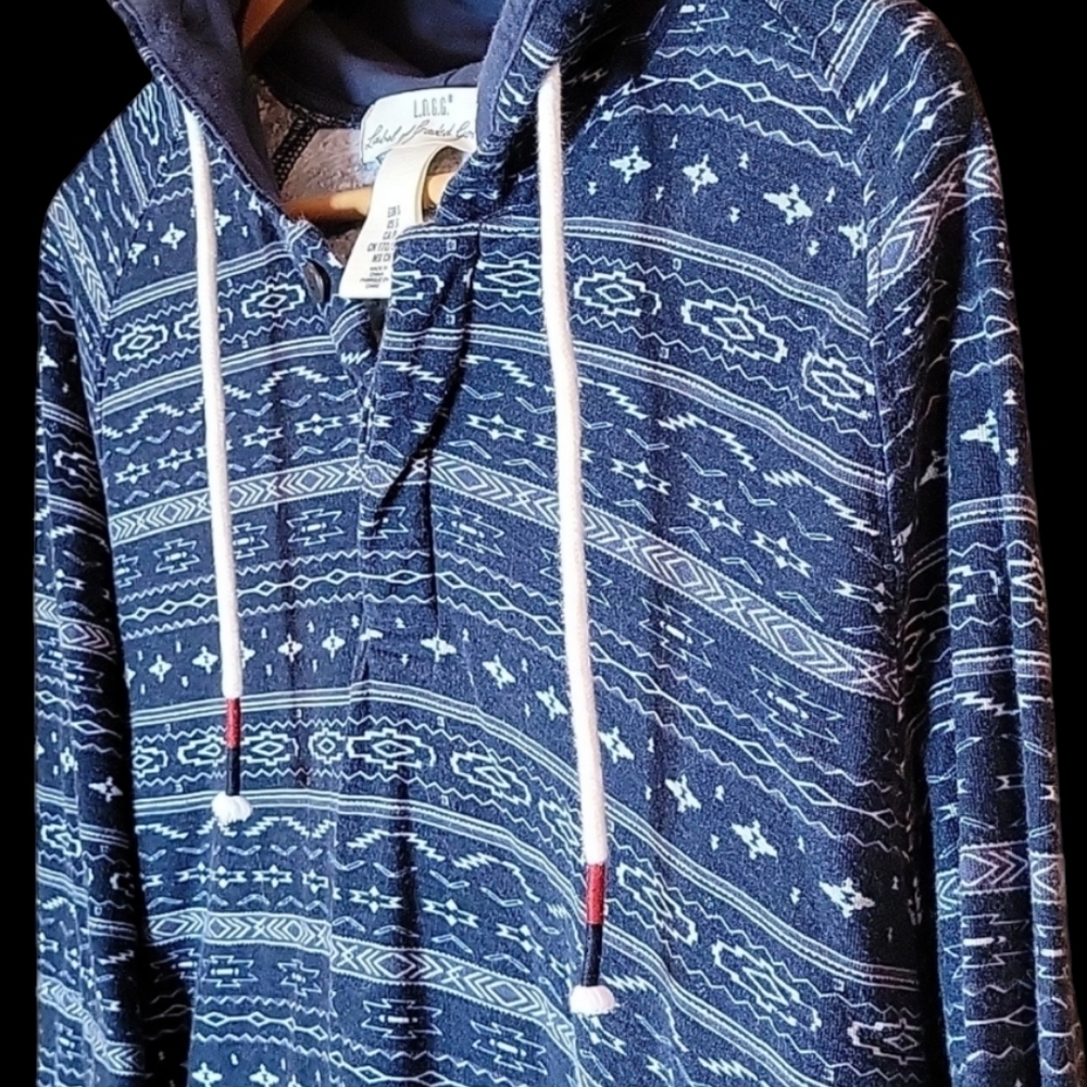 H&M Men's Pullover Hoodie in Blue, Tribal Designs, Size: Small - Picture 4 of 5